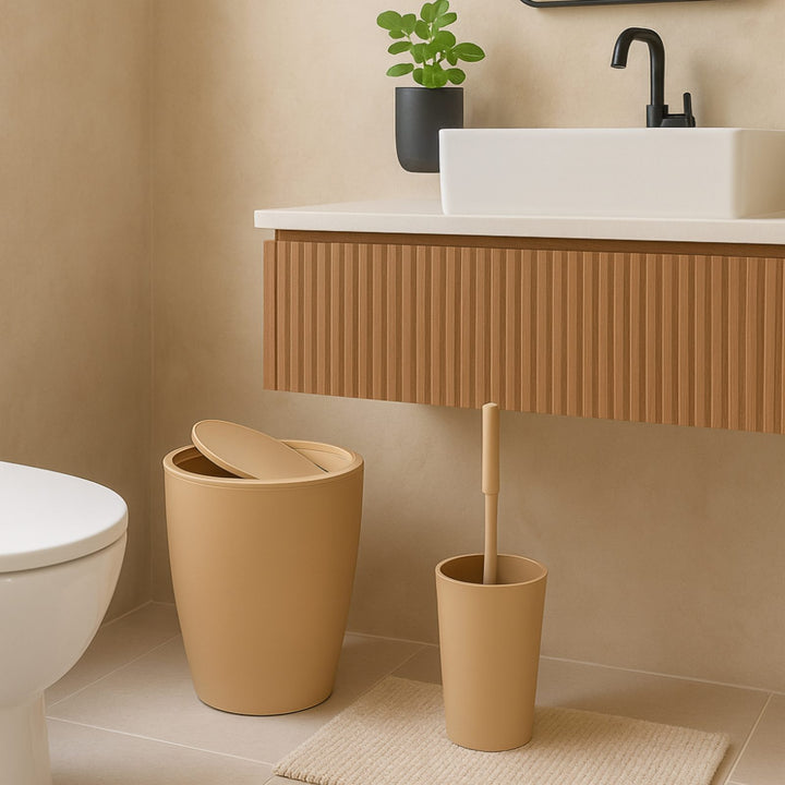 7.5 L Swing Lid Bathroom Bin with Toilet Brush and Holder Set