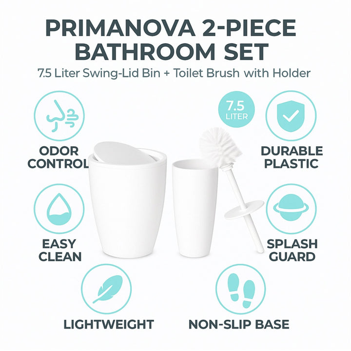 7.5 L Swing Lid Bathroom Bin with Toilet Brush and Holder Set