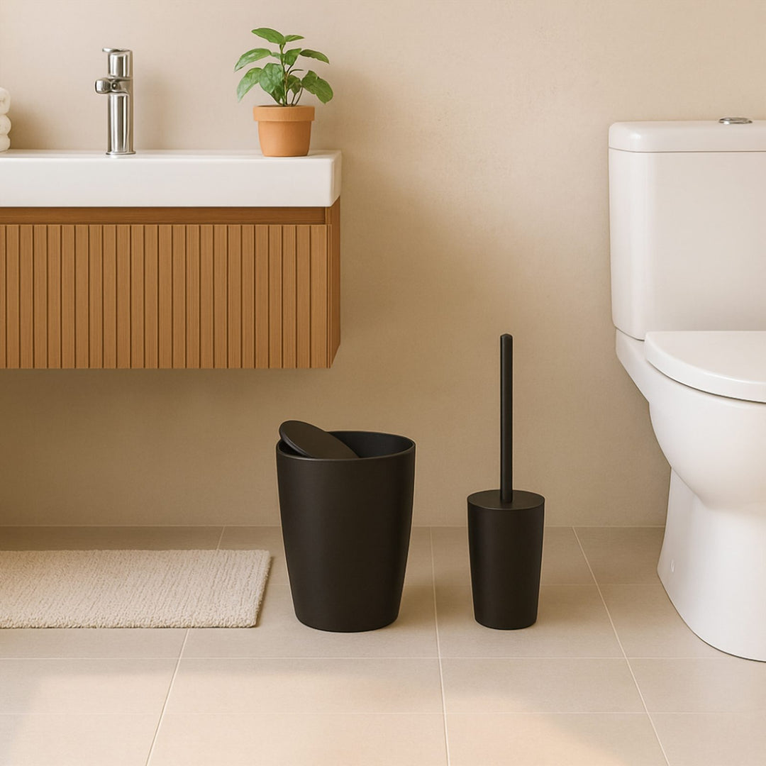 7.5 L Swing Lid Bathroom Bin with Toilet Brush and Holder Set