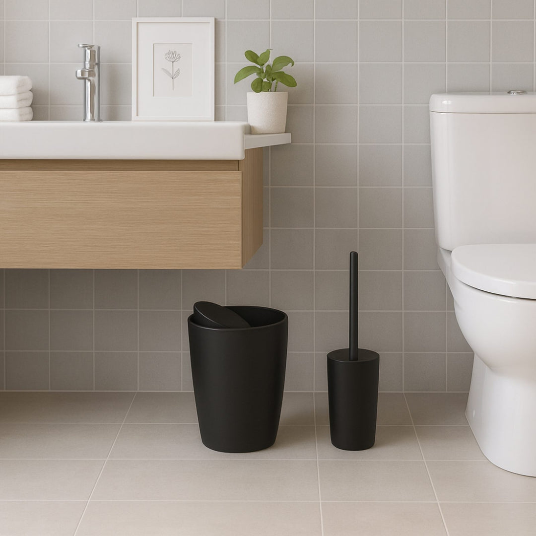7.5 L Swing Lid Bathroom Bin with Toilet Brush and Holder Set