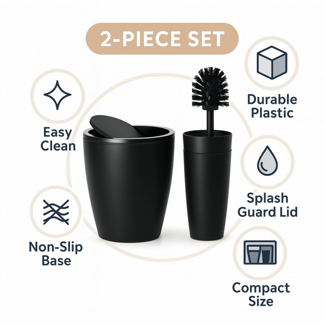7.5 L Swing Lid Bathroom Bin with Toilet Brush and Holder Set