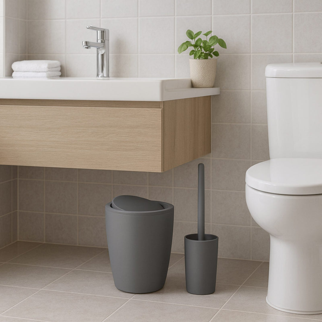 7.5 L Swing Lid Bathroom Bin with Toilet Brush and Holder Set