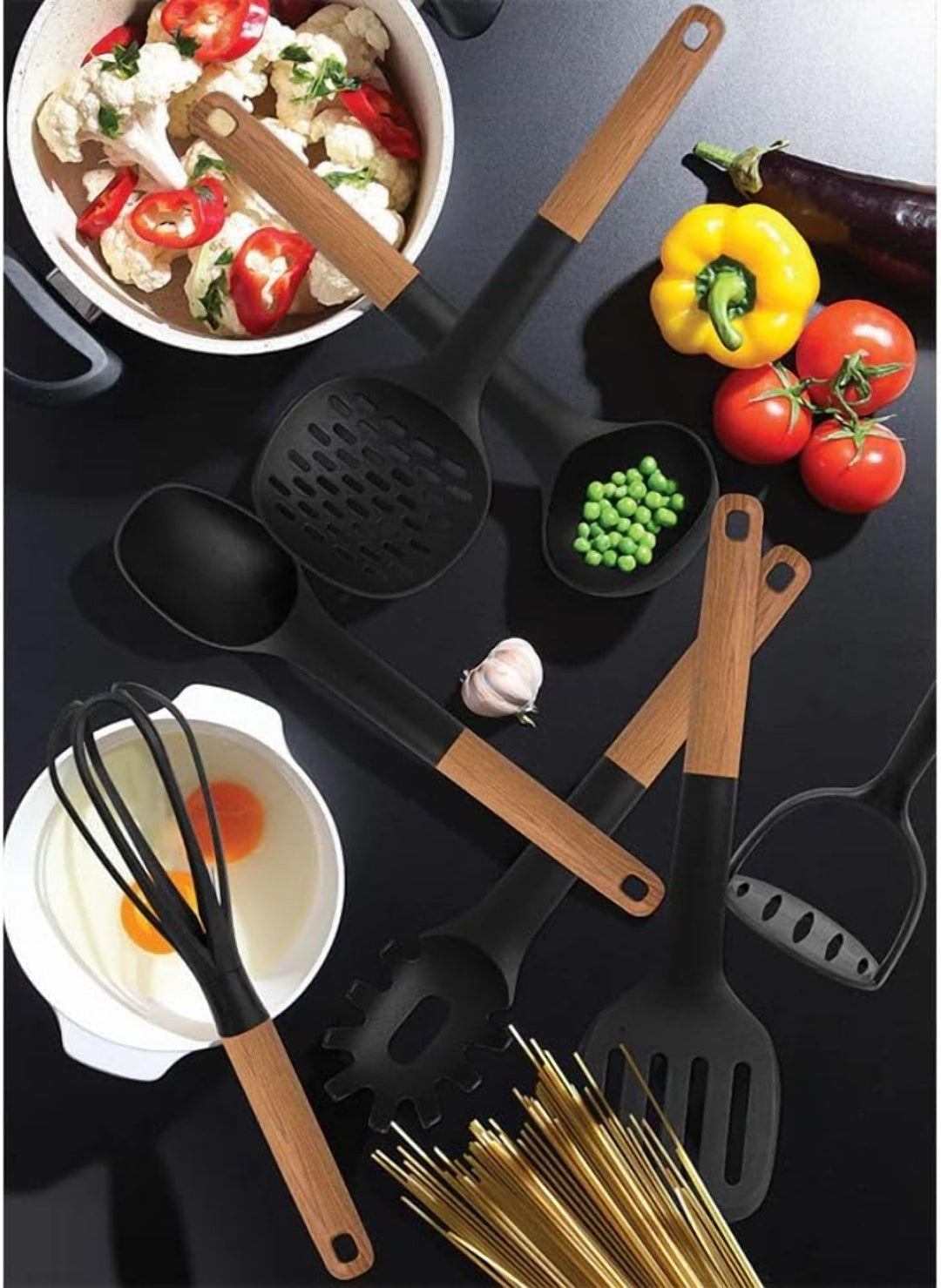 Wooden Cooking Tools Bundle for Non-Stick Pans, Pots and Trays