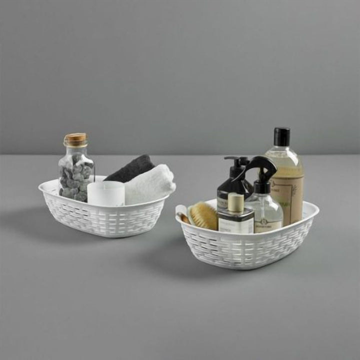 Woven Faux Rattan Bread Basket, Oval Stackable Fruit Holder