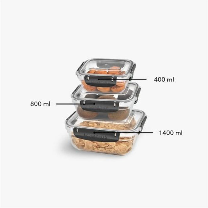 Food Storage Set of 3 with Clip Lock Lids, 1.4 L Largest Box
