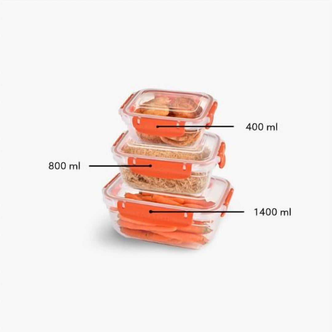 Food Storage Set of 3 with Clip Lock Lids, 1.4 L Largest Box