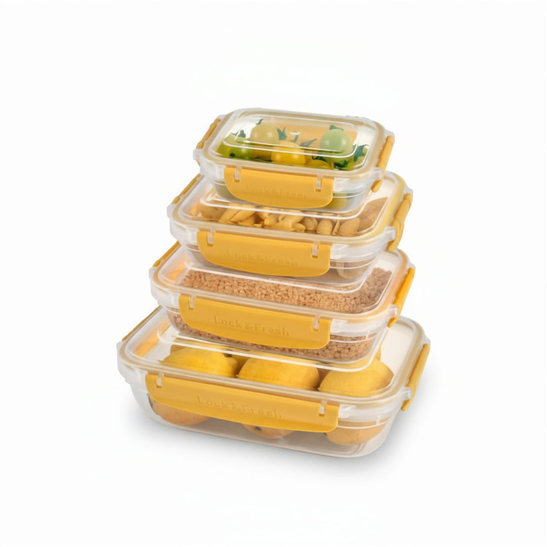4 Piece Food Storage Box Set with Clip Lids, 1.68 L, 23 x 12 cm