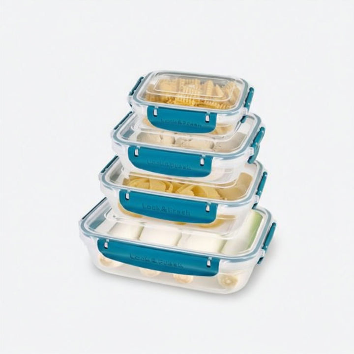 4 Piece Food Storage Box Set with Clip Lids, 1.68 L, 23 x 12 cm