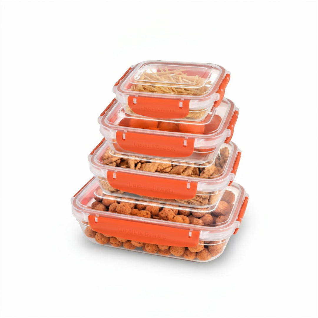 4 Piece Food Storage Box Set with Clip Lids, 1.68 L, 23 x 12 cm