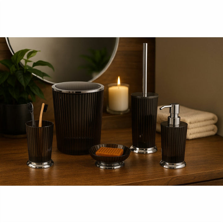 5-Piece Bathroom Set with 5 L Basket, Soap Dispenser and Brush