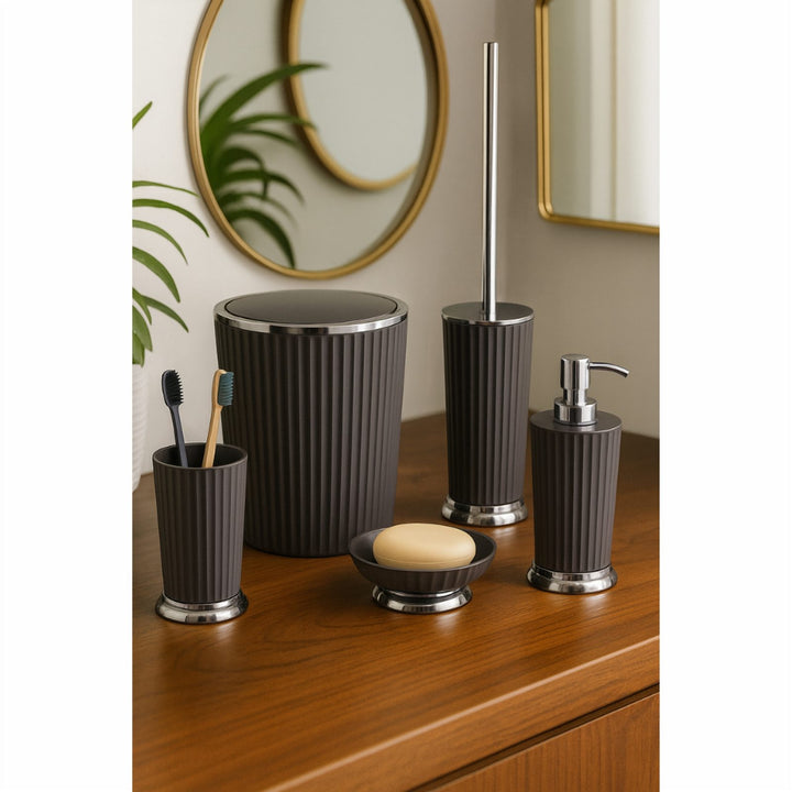 5-Piece Bathroom Set with 5 L Basket, Soap Dispenser and Brush