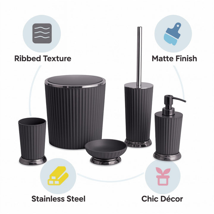 5-Piece Bathroom Set with 5 L Basket, Soap Dispenser and Brush