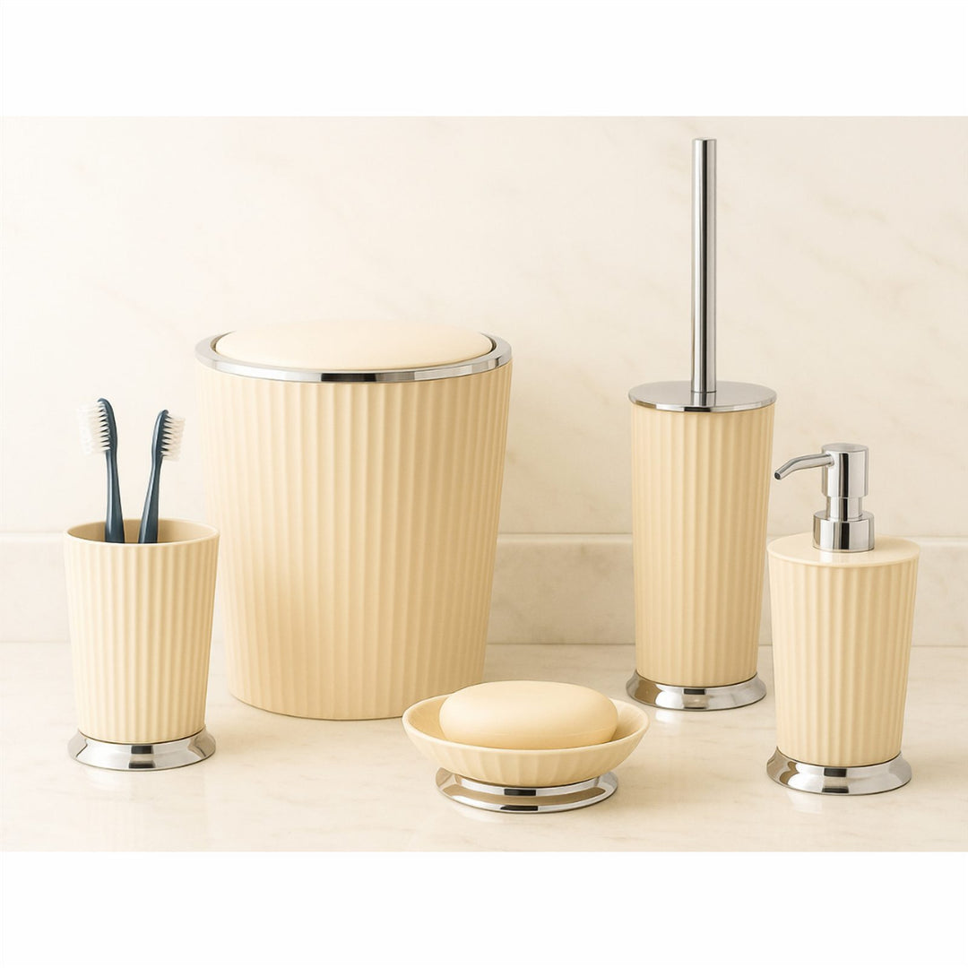 5-Piece Bathroom Set with 5 L Basket, Soap Dispenser and Brush