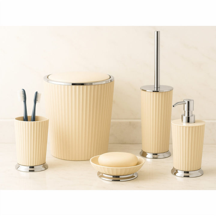 5-Piece Bathroom Set with 5 L Basket, Soap Dispenser and Brush