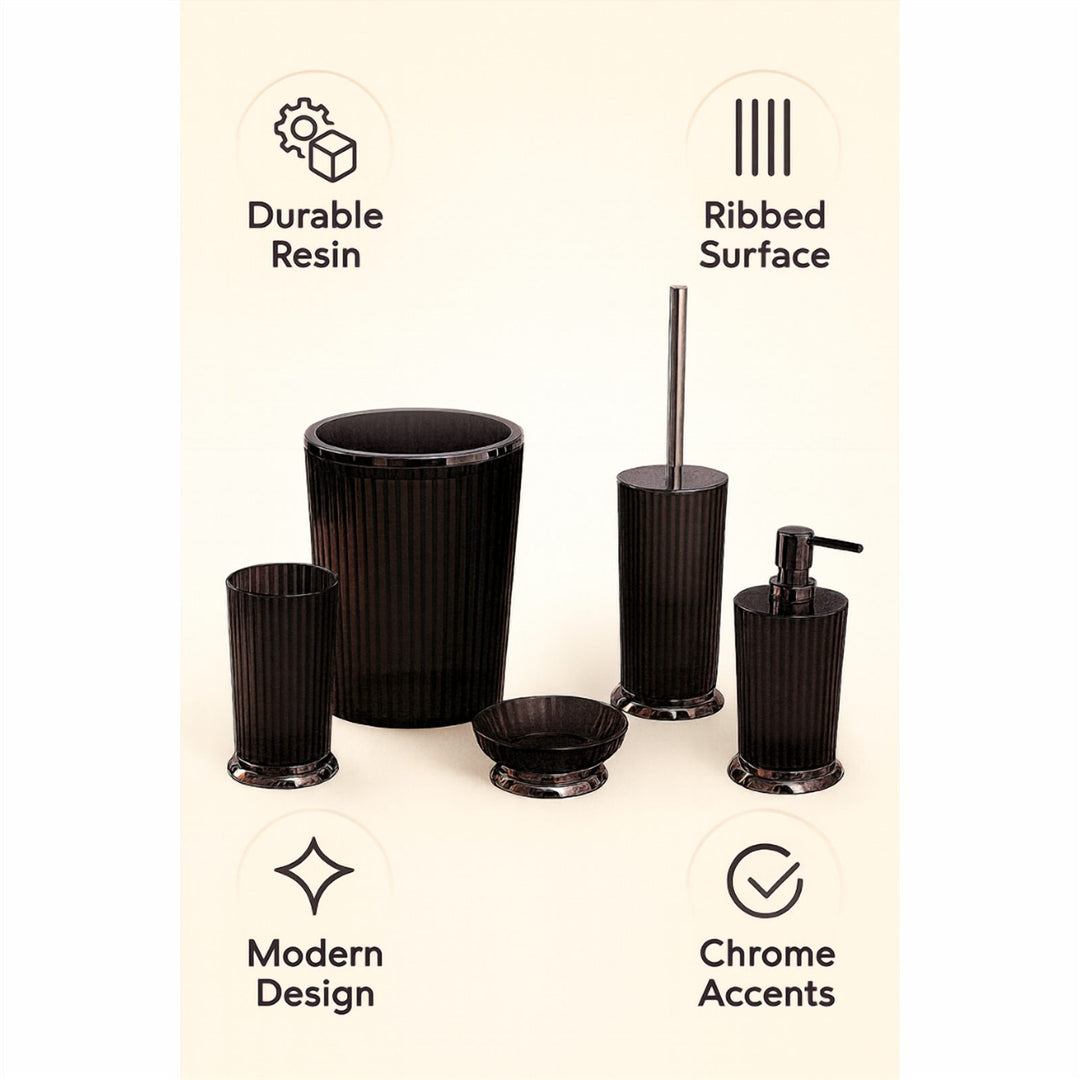 5-Piece Bathroom Set with 5 L Basket, Soap Dispenser and Brush