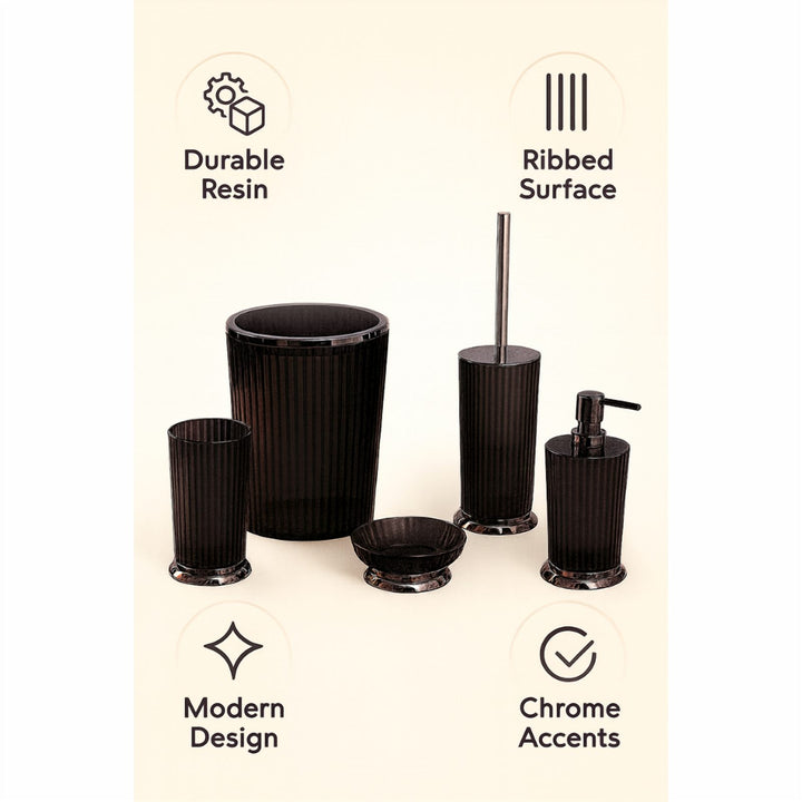 5-Piece Bathroom Set with 5 L Basket, Soap Dispenser and Brush