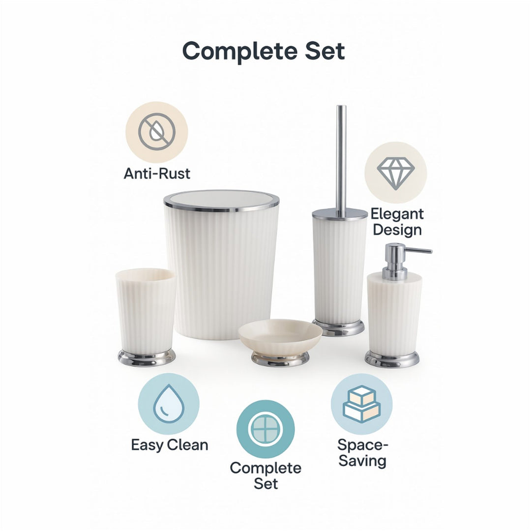 5-Piece Bathroom Set with 5 L Basket, Soap Dispenser and Brush