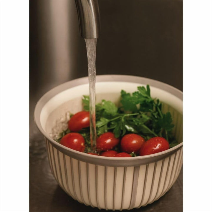 Beige Ribbed Plastic Mixing Bowl 1 L and 3 L with Non-Slip Grip