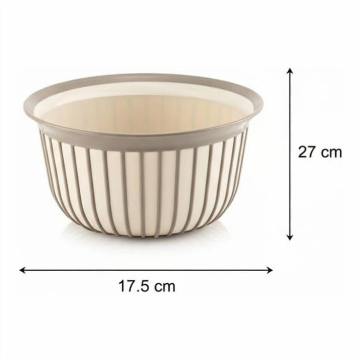 Beige Ribbed Plastic Mixing Bowl 1 L and 3 L with Non-Slip Grip