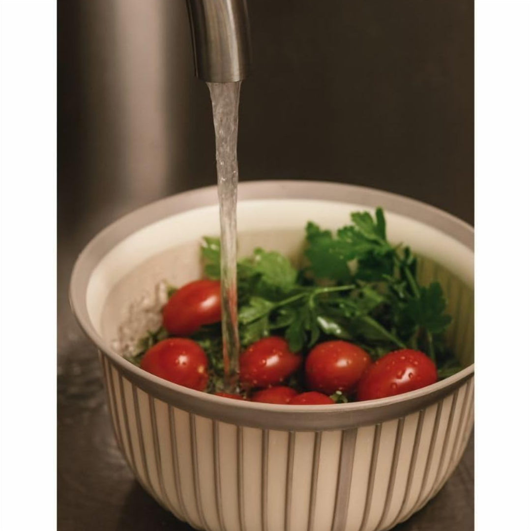 Beige Ribbed Plastic Mixing Bowl 1 L and 3 L with Non-Slip Grip