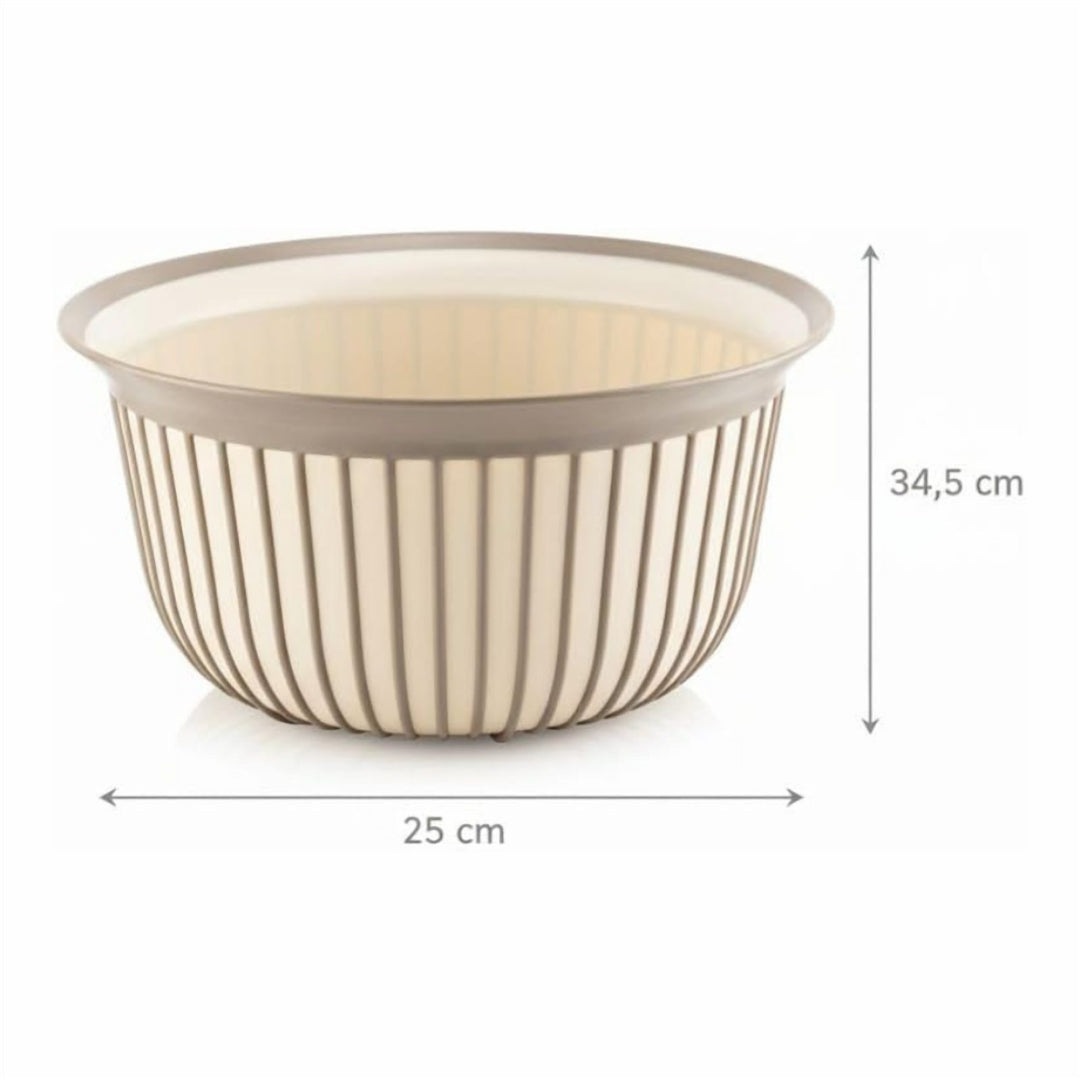 Beige Ribbed Plastic Mixing Bowl 1 L and 3 L with Non-Slip Grip