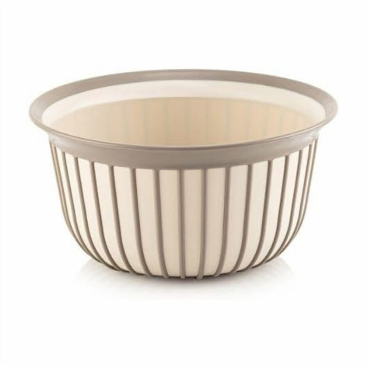 Beige Ribbed Plastic Mixing Bowl 1 L and 3 L with Non-Slip Grip