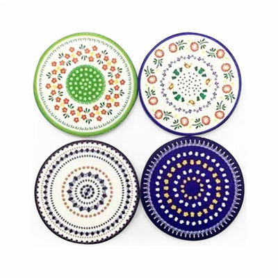 Round Porcelain Coaster Set of 4 with Anti-Slip Base for Hot Drinks