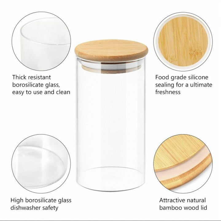 Storage Jar with Airtight Bamboo Lid for Rice and Sugar
