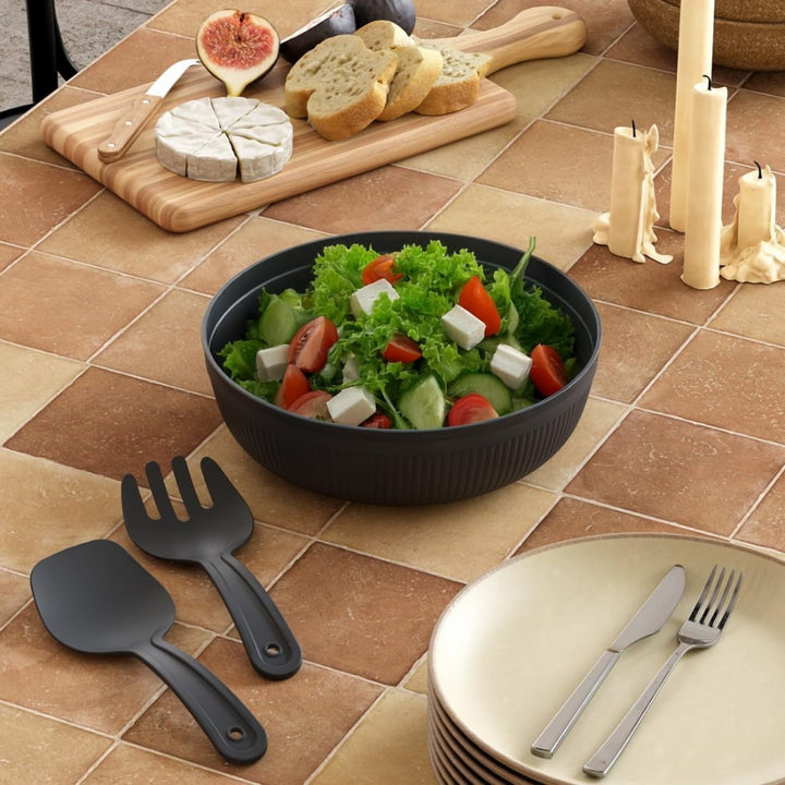 4 L Salad Bowl with Serving Spoon and Fork, Dishwasher Safe