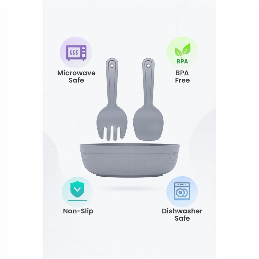 4 L Salad Bowl with Serving Spoon and Fork, Dishwasher Safe