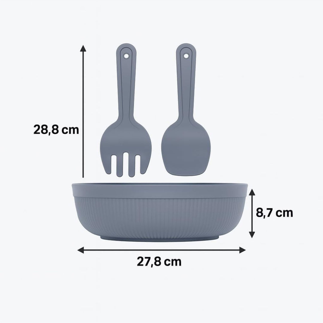 4 L Salad Bowl with Serving Spoon and Fork, Dishwasher Safe