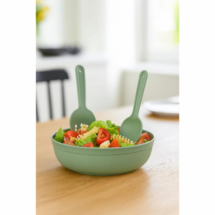 4 L Salad Bowl with Serving Spoon and Fork, Dishwasher Safe