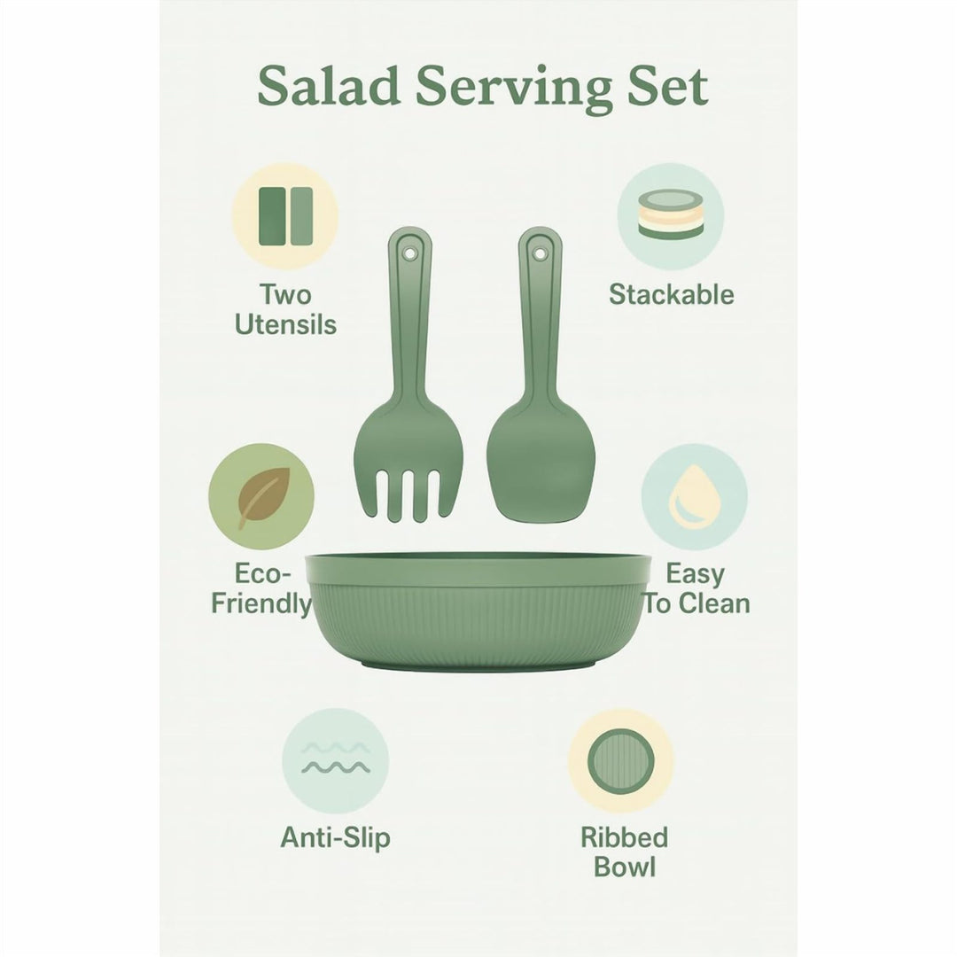 4 L Salad Bowl with Serving Spoon and Fork, Dishwasher Safe