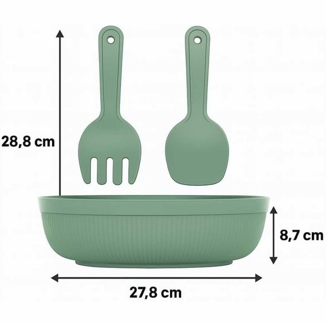 4 L Salad Bowl with Serving Spoon and Fork, Dishwasher Safe