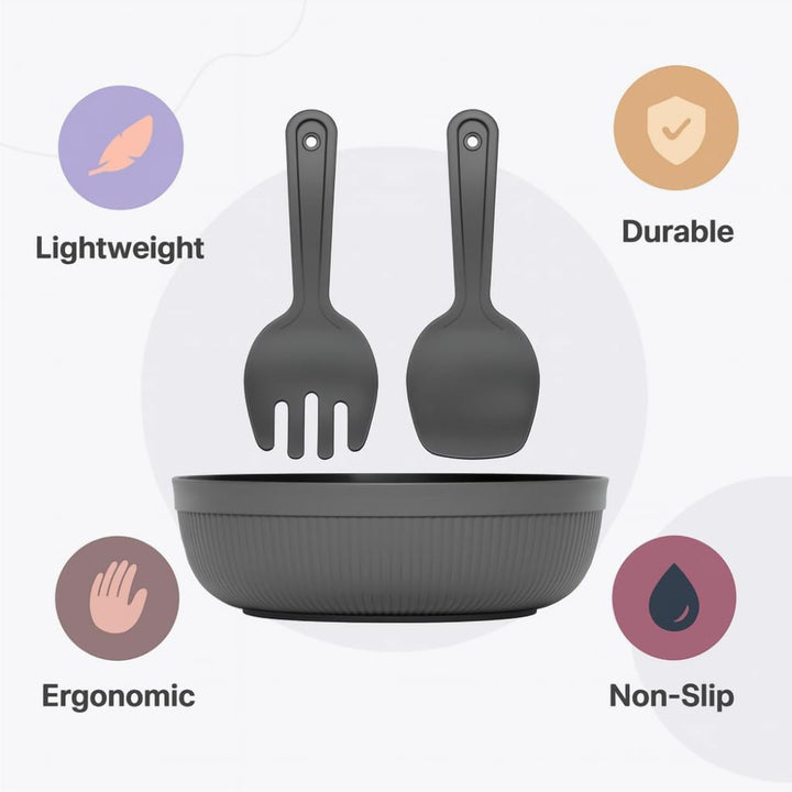 4 L Salad Bowl with Serving Spoon and Fork, Dishwasher Safe