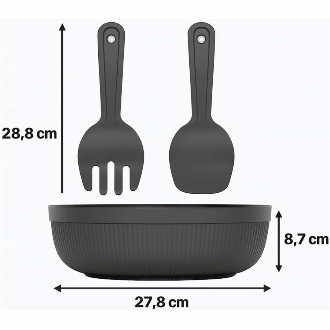 4 L Salad Bowl with Serving Spoon and Fork, Dishwasher Safe