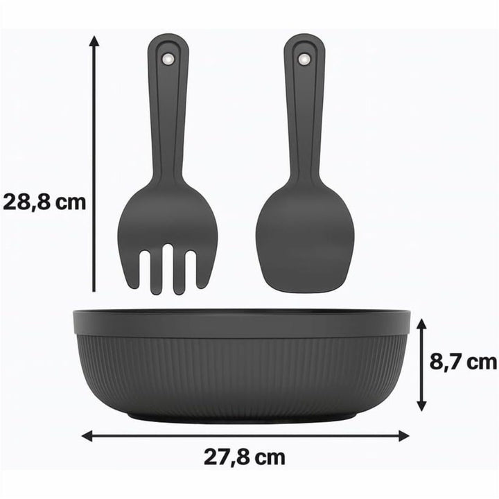 4 L Salad Bowl with Serving Spoon and Fork, Dishwasher Safe