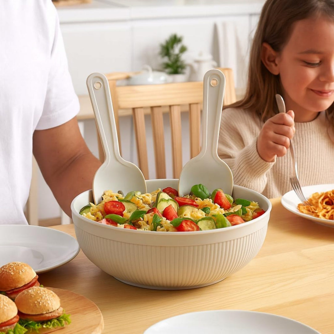 4 L Salad Bowl with Serving Spoon and Fork, Dishwasher Safe