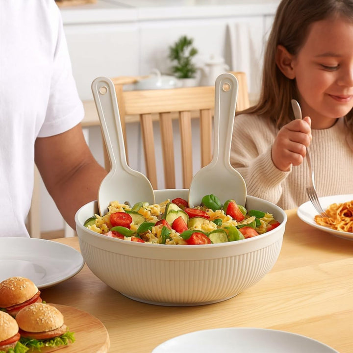 4 L Salad Bowl with Serving Spoon and Fork, Dishwasher Safe