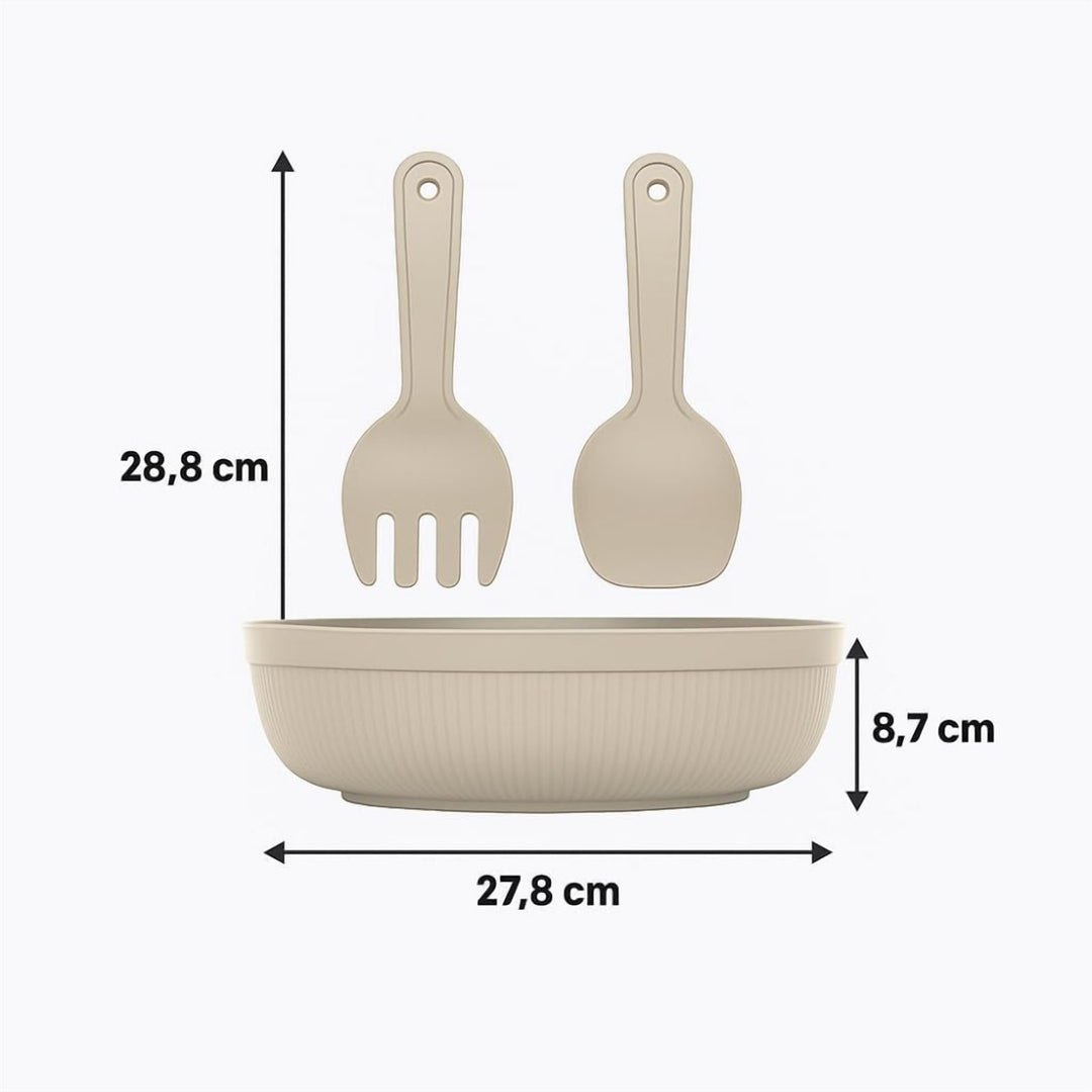 4 L Salad Bowl with Serving Spoon and Fork, Dishwasher Safe