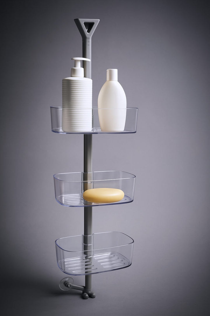 Lightweight 3 Tier Shower Caddy, Height Adjustable, No Nails