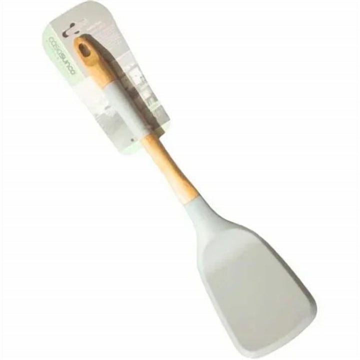 Silicone Cooking Spatula with a Wooden Handle, Solid Head, 200 g