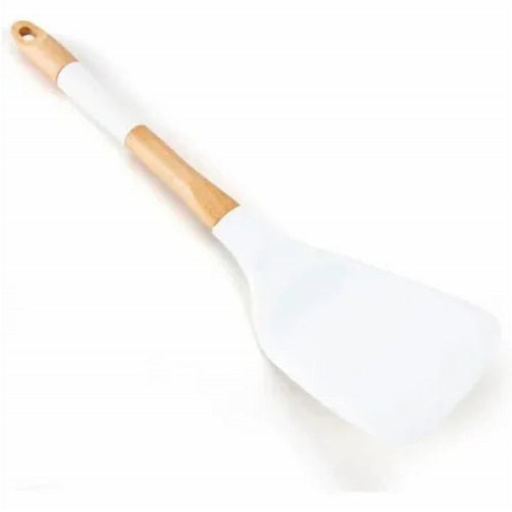 Silicone Cooking Spatula with a Wooden Handle, Solid Head, 200 g