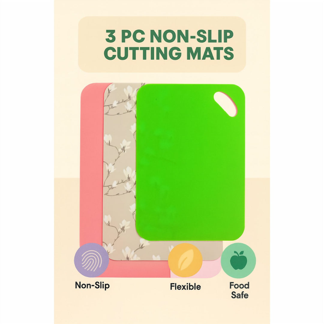 BPA Free Silicone Cutting Board Set of 3, Non Slip Rolling Mats