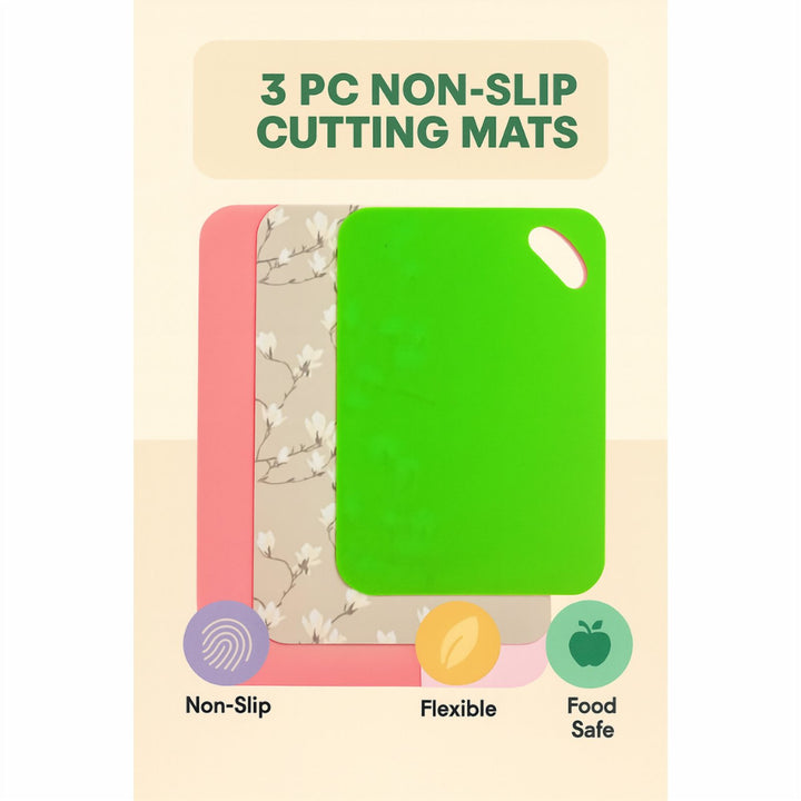 BPA Free Silicone Cutting Board Set of 3, Non Slip Rolling Mats