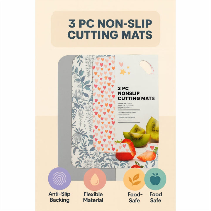 BPA Free Silicone Cutting Board Set of 3, Non Slip Rolling Mats