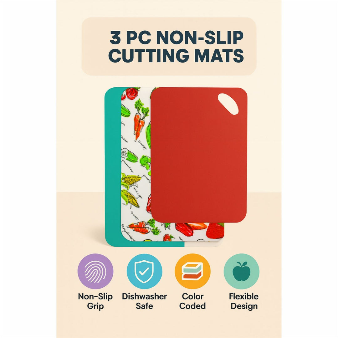 BPA Free Silicone Cutting Board Set of 3, Non Slip Rolling Mats