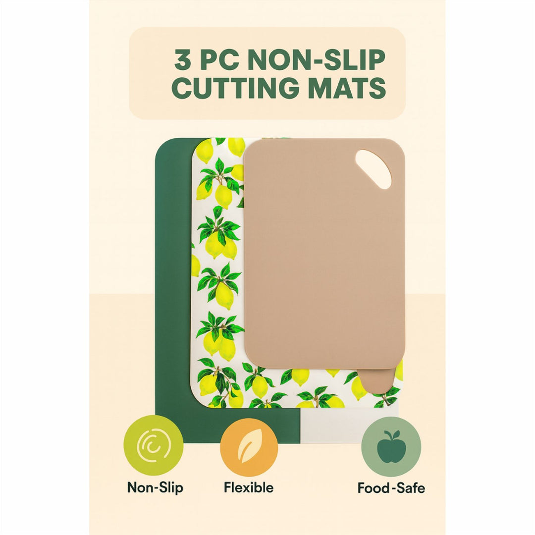 BPA Free Silicone Cutting Board Set of 3, Non Slip Rolling Mats