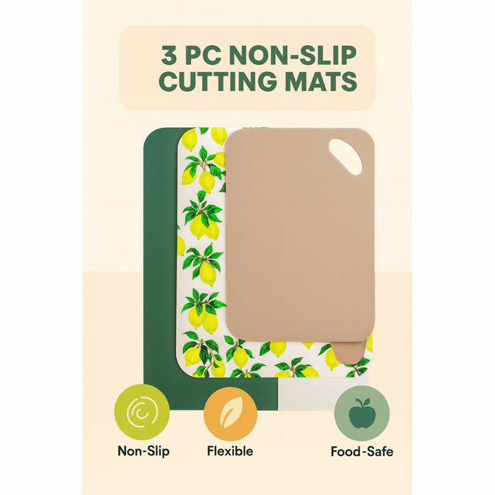 BPA Free Silicone Cutting Board Set of 3, Non Slip Rolling Mats