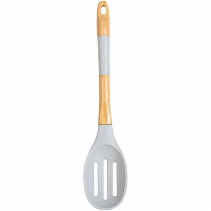 Cut Out Serving Spoon 36 cm, Silicone Head, Wood Handle